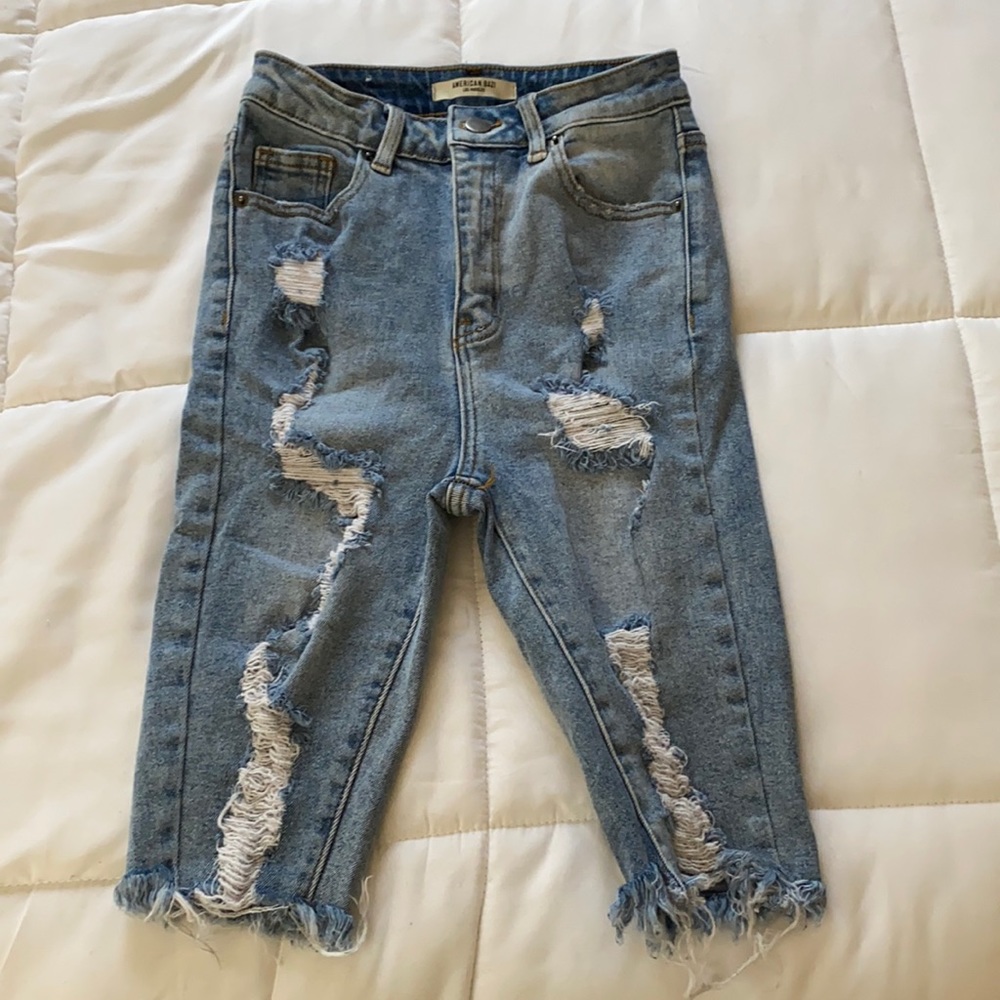 Jean high waist distressed Bermuda shorts